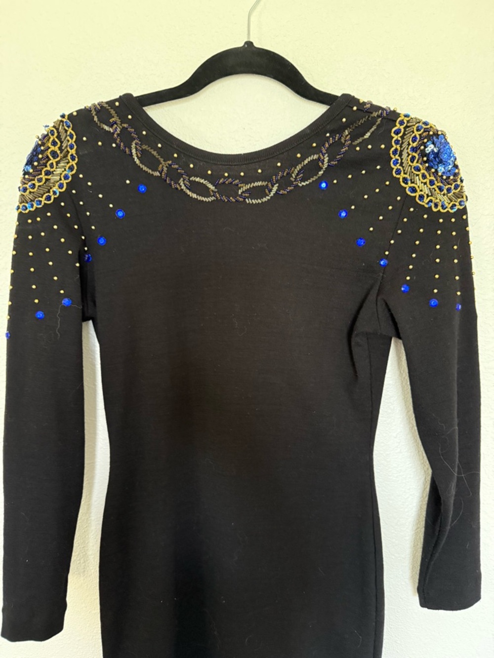 Vintage 80s Black Beaded Dress Open Back Glam Art Deco Cocktail Bodycon - Picture 6 of 10